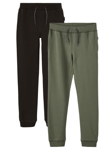 name it 2-er Set Basic Jogginghose Sweatpants Gefüttert NKMSWEAT in Schwarz-Khaki