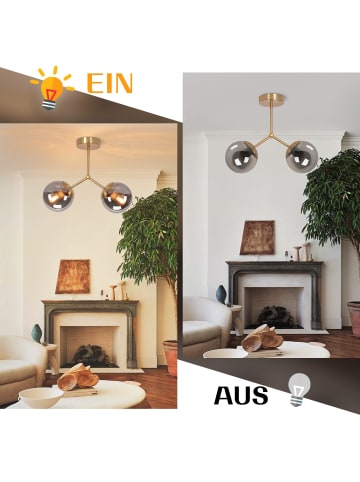 ZMH Deckenleuchte 2-flammige E27 in Gold Glas Metall