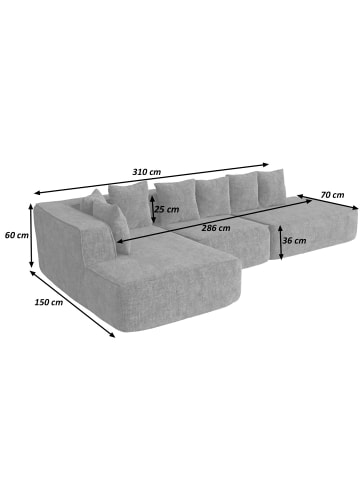 MCW Sofa-Garnitur Q28 Liegefläche links, Dunkelgrau