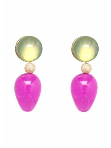 Gemshine Ohrringe Chalcedon und Jade Tropfen in gold coloured