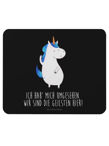 Mr. & Mrs. Panda Mauspad Einhorn Mann mit Spruch in Schwarz