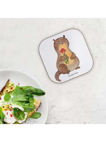 Mr. & Mrs. Panda Tassenuntersetzer Otter Blumenstrauß ohne Spruch in Weiß