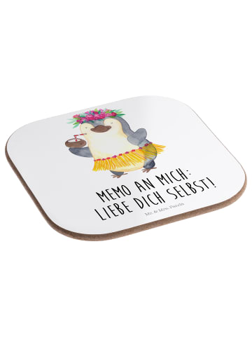 Mr. & Mrs. Panda Holzuntersetzer Pinguin Kokosnuss mit Spruch in Weiß