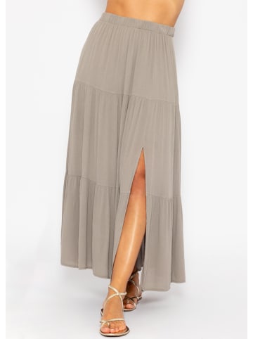 SASSYCLASSY Maxi Volantsrock in Crinkle-Optik in Taupe