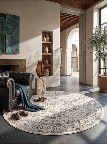 KADIMA DESIGN Teppich rund Orientalisch pflegeleicht Wohnzimmer Schlafzimmer Flur in Creme