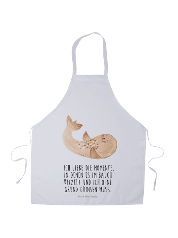 Mr. & Mrs. Panda Schürze Robbe Liegen mit Spruch in Weiß