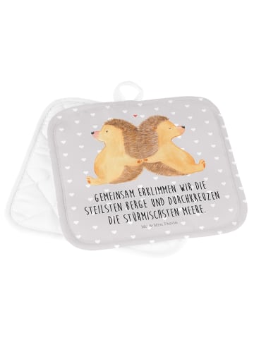 Mr. & Mrs. Panda Topflappen Igel händchenhaltend mit Spruch in Grau Pastell
