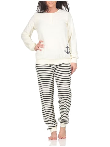 NORMANN Frottee Schlafanzug langarm Bündchen Maritime Optik - 87231 in weiss1