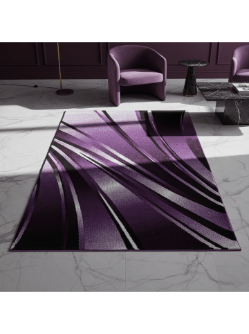 KADIMA DESIGN Teppich Kurzflor Waschbar Wellen DRAU Strapazierfähig OEKO-TEX in Violett