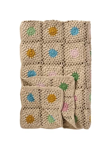 IB Laursen Häkelplaid Blumenwiese aus Baumwolle in natur