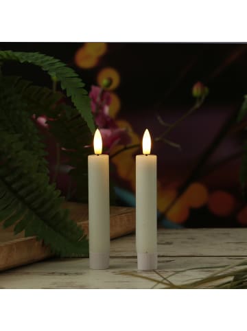 Adilina 2x LED Stabkerzen LINA Rustik-Optik Echtwachs H: 16cm in weiß