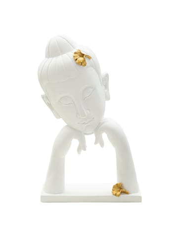 Mauro Ferretti Buddha-Kopf aus weißem Kunstharz, 21,5 x 13 x 36 cm