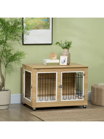 Pawhut Hundekäfig Eiche 90L x 58B x 65H cm