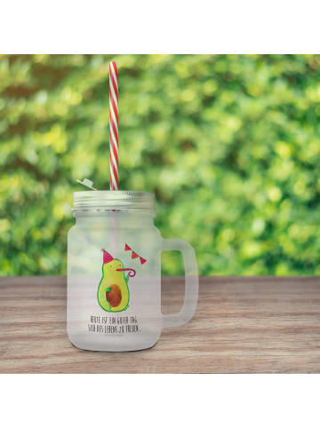 Mr. & Mrs. Panda Trinkglas Mason Jar Avocado Party mit Spruch in Transparent