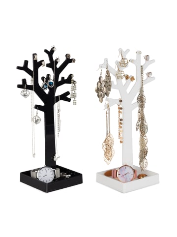 relaxdays 2er-Set: Schmuckständer Baum in Schwarz/Weiß
