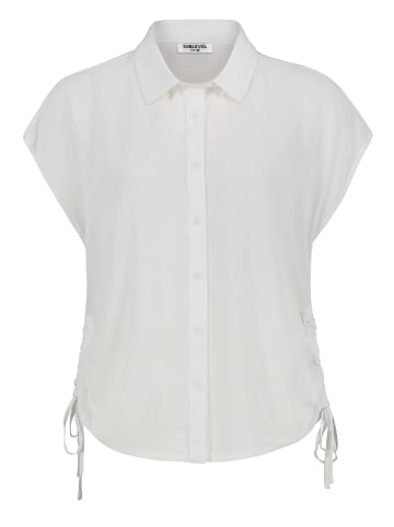 Sublevel Kurzarmbluse mit Kragen, Knopfleiste und Seitenschnürung in Weiß-3