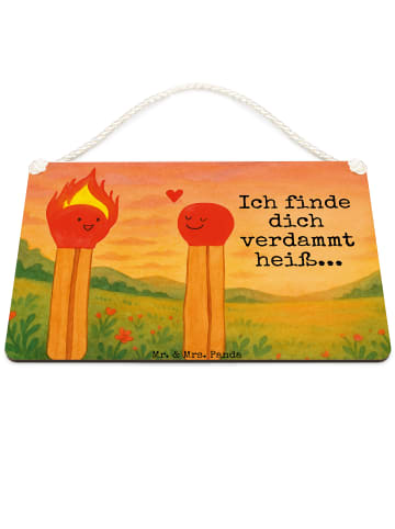 Mr. & Mrs. Panda Holzschild Streichhölzer Design mit Spruch in Weiß