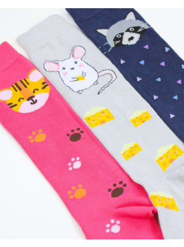 TupTam Mädchen Knielange Socken Gemustert 3er Pack in rosa/gelb