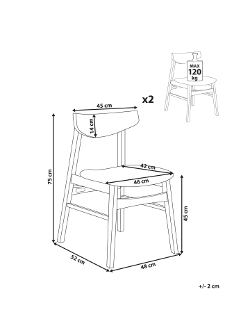 Beliani 2er-Set Esszimmerstuhl SMILEY in Braun/Grau