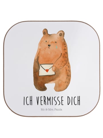Mr. & Mrs. Panda Untersetzer für Gläser Bär Liebesbrief mit Spruch in Weiß
