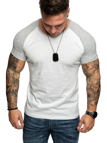 Amaci&Sons Basic Raglan T-Shirt mit Rundhalsausschnitt SALEM in Weiß/Grau