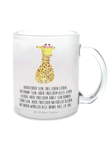 Mr. & Mrs. Panda Teetasse Giraffe Blumenkranz mit Spruch in Transparent