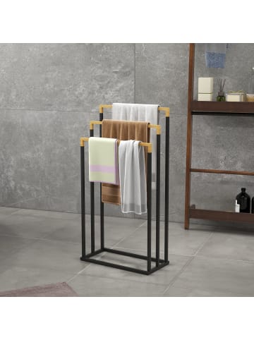 Kleankin Handtuchhalter-45L x 22,5B x 86H cm-Schwarz+Natur