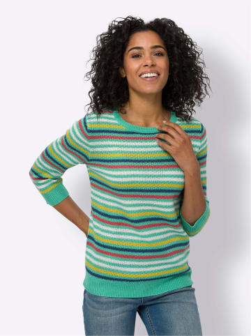 Sieh an! Ajour-Pullover in blaugrün-ecru-geringelt