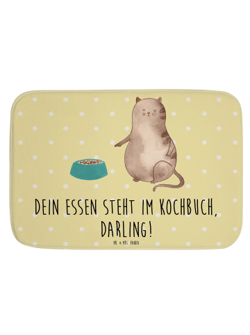 Mr. & Mrs. Panda duschmatte Katze Fressen mit Spruch in Gelb Pastell