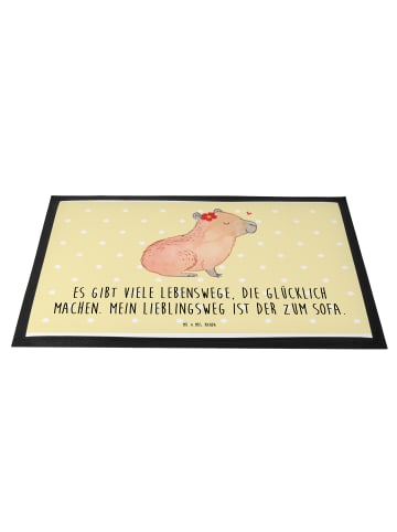 Mr. & Mrs. Panda Schmutzfangmatte Capybara Blume mit Spruch in Gelb Pastell