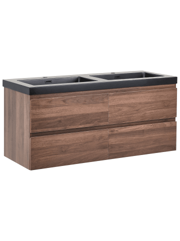 Beliani 2-tlg Badezimmerschrank mit Spiegel CARDIEL in Braun/Schwarz