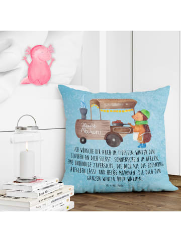 Mr. & Mrs. Panda Sofa Kissen Igel Maronen mit Spruch in Eisblau