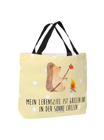 Mr. & Mrs. Panda Tote Bag Igel Grillen mit Spruch in Gelb Pastell