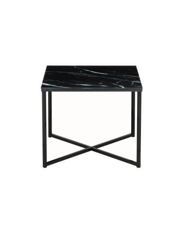 SalesFever Couchtisch 50x50 cm Glasplatte Marmoroptik & Metallgestell in Schwarz