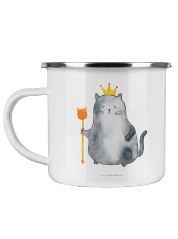 Mr. & Mrs. Panda Emaille Tasse Katze König ohne Spruch in Weiß