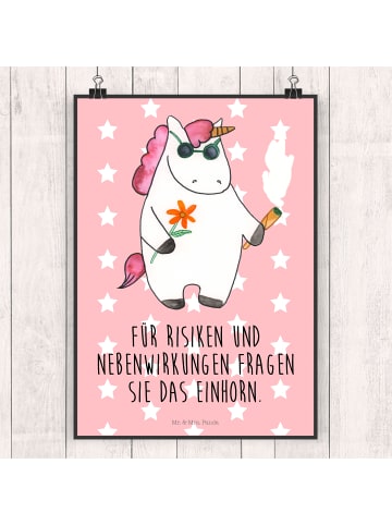 Mr. & Mrs. Panda Poster Einhorn Woodstock mit Spruch in Rot Pastell