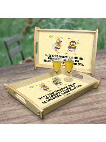 Mr. & Mrs. Panda Teetablett Hummeln Kleeblatt mit Spruch in Gelb Pastell