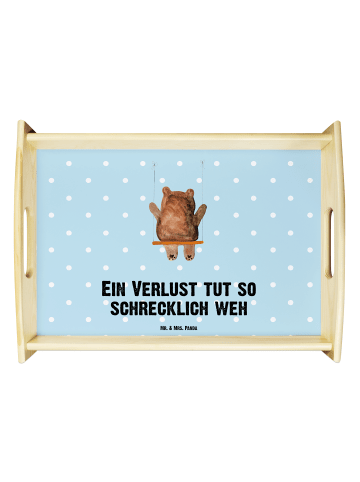 Mr. & Mrs. Panda Holztablett Bär Schaukel mit Spruch in Blau Pastell