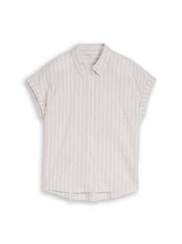 TOM TAILOR Denim Bluse mit Streifenmuster in Beige White Stripe