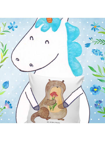 Mr. & Mrs. Panda kissen bedruckt Otter Blumenstrauß ohne Spruch in Weiß