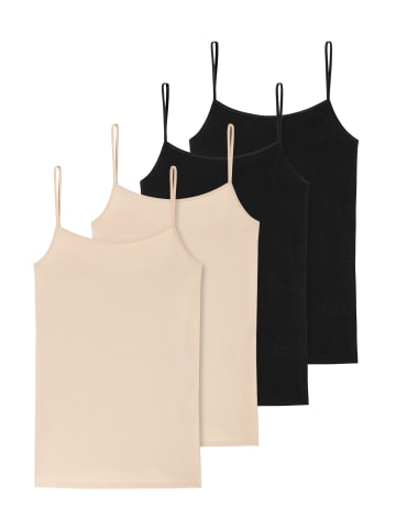 Schiesser Spaghetti Top 95/5 Cotton in Schwarz/Sand