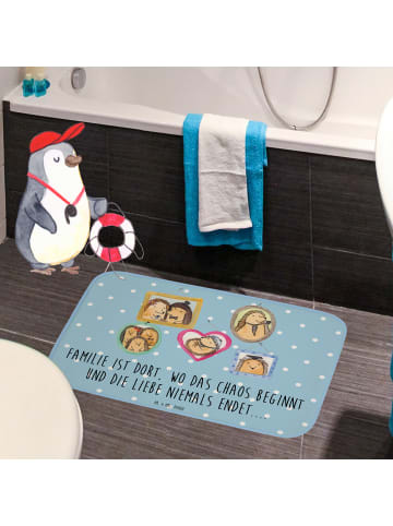 Mr. & Mrs. Panda Duschmatte Igel Familie mit Spruch in Blau Pastell