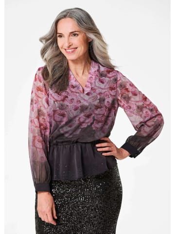 GOLDNER Florale Printbluse mit V-Ausschnitt in schwarz / altrosé / gemustert