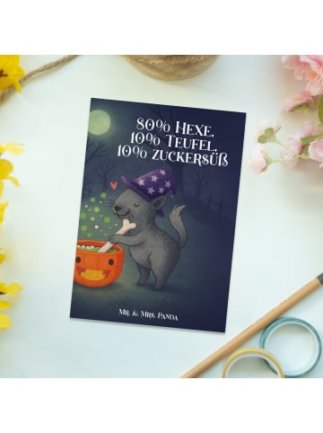 Mr. & Mrs. Panda Postkarte Kater Hexenkessel Design mit Spruch in Weiß