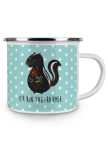 Mr. & Mrs. Panda Camping Emaille Tasse Stinktier Blume mit Spruch in Türkis Pastell