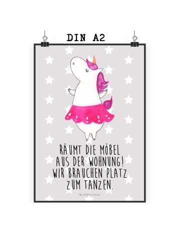 Mr. & Mrs. Panda Poster Einhorn Ballerina mit Spruch in Grau Pastell