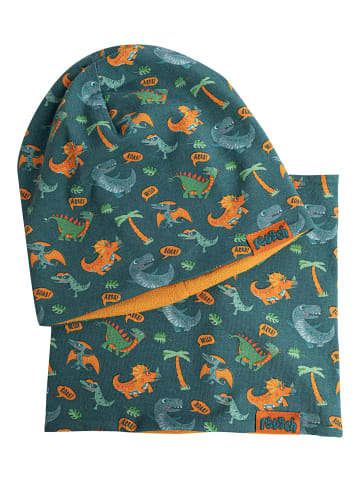 Reusch Mütze und Schal Reusch Kids Hat and Scarf Set in 4573 dark blue / dinosaurs