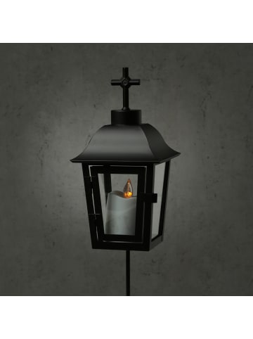 MARELIDA Laterne mit weißer Mini LED Kerze mit Sensor Grablaterne H: 51cm in schwarz