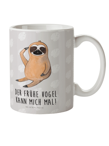 Mr. & Mrs. Panda Becher Faultier Vogel mit Spruch in Grau Pastell