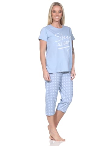 NORMANN Schlafanzug Caprihose kurzarm Karo-Optik 126 10 800 in blau